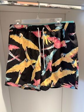 Bonobos Black Swim Trunks with Yellow, Pink & Blue Parrot Print